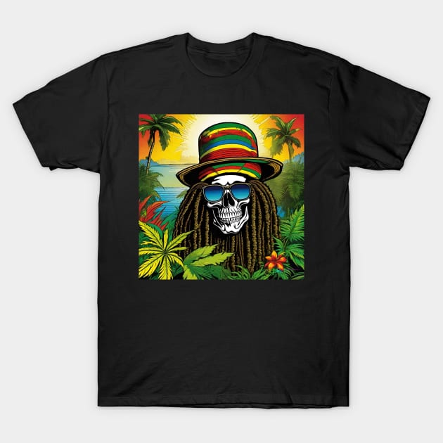 Reggae Music - Jamaican Stoner Skull 4 T-Shirt by Benito Del Ray